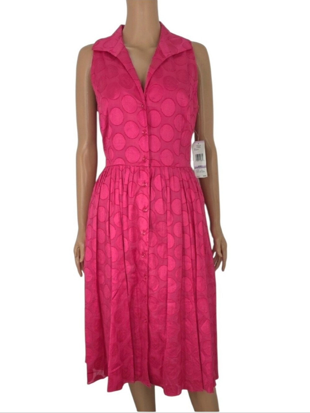 Jones New York Hot Pink Sleeveless Collared Button-Front Midi Dress Size 6 NWT